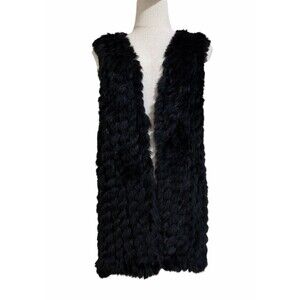 Linda Richards Luxury 100% Rabbit Fur Vest Black Open Front Women’s Size Small